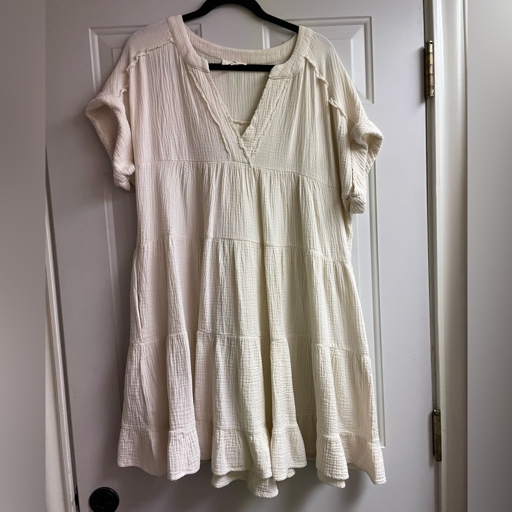 Cream gauze tiered mini dress